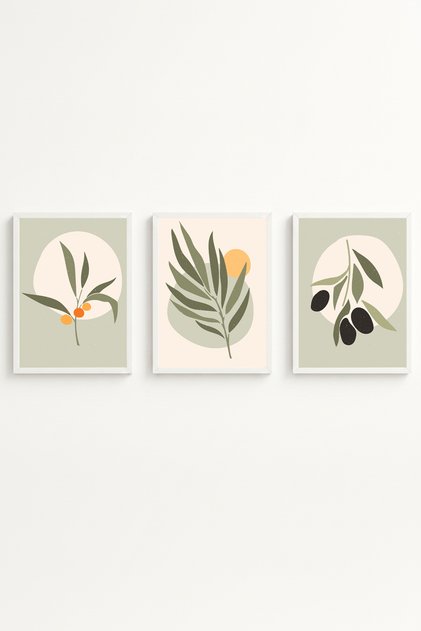 Set of 3 Paintings with White Wooden Frame Huhu116 - Triple Painting Set with White Frame