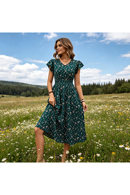 semi-formal dresses Women Maxi Dress, Elastic Waist Flowy Long Ankle Length Short Sleeve Pockets Boho Spring Summer Cute 2XL / White main image 1