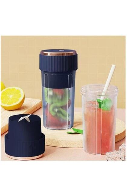 Electric Juicer Cup with Straw, Portable Rechargeable Blender, Large Capacity for Juice & Ice Deep Sea Blue