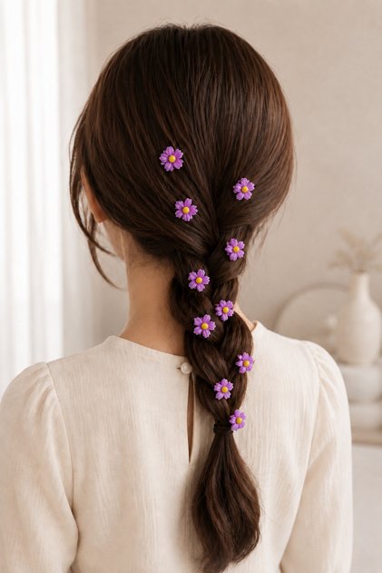 1 Piece Hair Clip Set of 10 | Braided Hair Ornament, Tiny Flower Hair Clip, Hair Accessory for Girls and Women