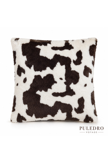 Voyage Cow Pattern Plush Cushion Cover Fur Look Decorative Sofa Pillow Cover Cow Pattern 45X45 cm