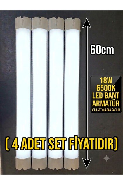4 ADET- Led Bant Armatür 60 cm Beyaz Işık Yüksek Lümenli Sıva Üstü Mutfak Atölye Aydınlatma,Tavan Lambası ,Led Lamba,Otopark Lambası