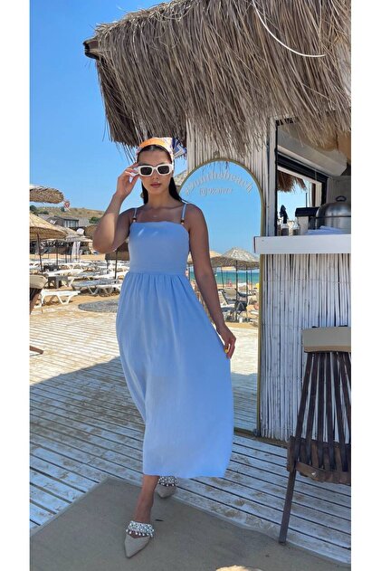 Linen Strap Dress with Back Detail
