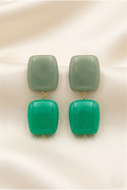 Cagla and Emerald Green Double Color Geometric Acrylic Dangle Earrings