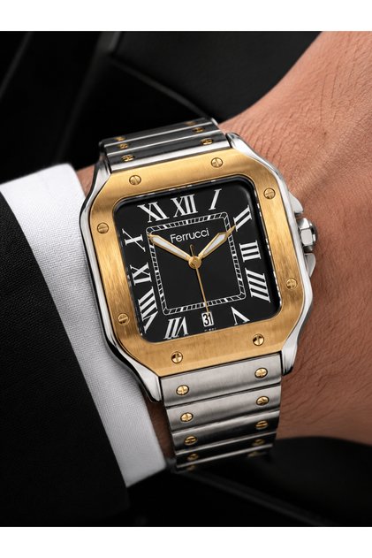 Men's Wristwatch Silver-Gold Color Steel Band Stylish Design Gift Boxed
