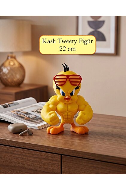 3DcraftTr Kaslı Tweety Figür - 22 cm Dekoratif Masaüstü Biblo
