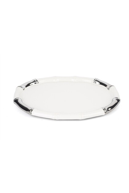 White Silver Oval Serving Plate 37X27Cm