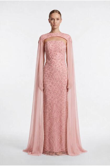 Pembe Pelerinli Pul Payet Abiye