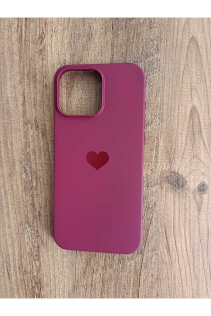 iPhone 14 Pro Max Heart Printed Velvet Inside Silicone Phone Case (Bordo)