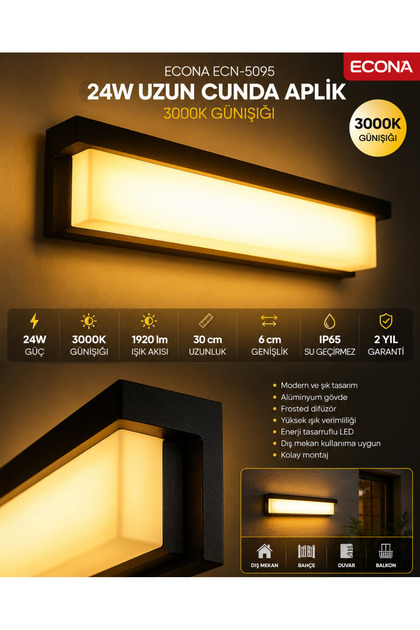 24W Uzun Cunda LED Duvar Aplik 3000K Günışığı– Modern Şık Dış Mekan ve İç Mekan Aydınlatma,Duvar lambası,Kapı Girişi, Çok Şık Bahçe Duvar Led Aplik