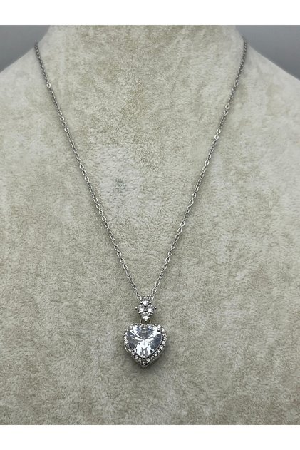 26Kly67 - Steel Big Stone Heart Necklace