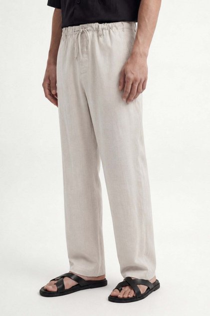 Stone Linen Blend Relaxed Men's Trousers
