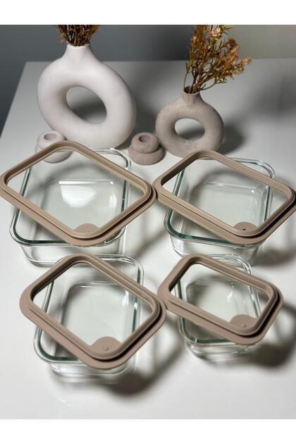 4 Pieces Glass Silicone Lid Alex Storage Container Kitchen Organizer 1300-970-640-390 ml