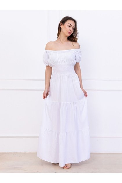 Women's Woven Watermelon Sleeve Long Dress White Solo