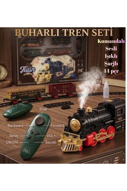 Yılbaşı Noel Büyük Klasik Tren Seti Uzaktan Kumandalı - Buharlı Sesli ve Işıklı 44 Prç