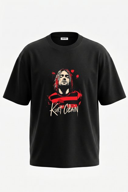 Kurt Cobain Design Back Printed Cotton Black Oversize T-Shirt