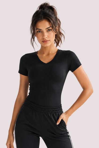Women's V-Neck Cotton & Modal Short Sleeve Basic Stretchy T-Shirt - Comfortable Fit for Daily Use
