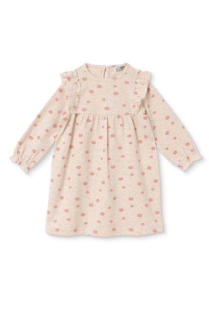 HelloBaby Kız Bebek Elbise Çiçek Baskılı Düğmeli Bisiklet Yaka Long Sleeve