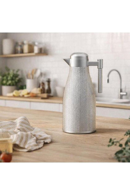Tea and Coffee Thermos - 1 Liter with Luxurious Patterns - Silver
