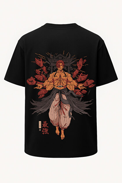 Oversize Sukuna Saikyo Jujutsu Kaisen Printed T-Shirt - Large Print on Front and Back - Wide Cut