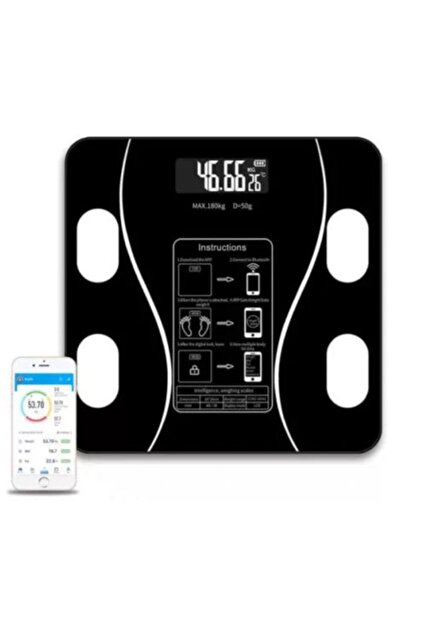 Cântar de baie smart – analiză corporală 8 în 1, Bluetooth, LCD, sticlă securizată