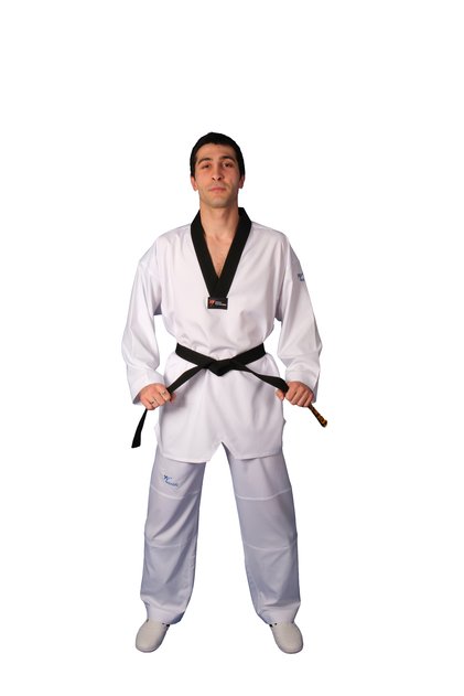 WT ONAYLI PROFESYONEL SİYAH YAKA FIGHTER TAEKWONDO ELBİSE