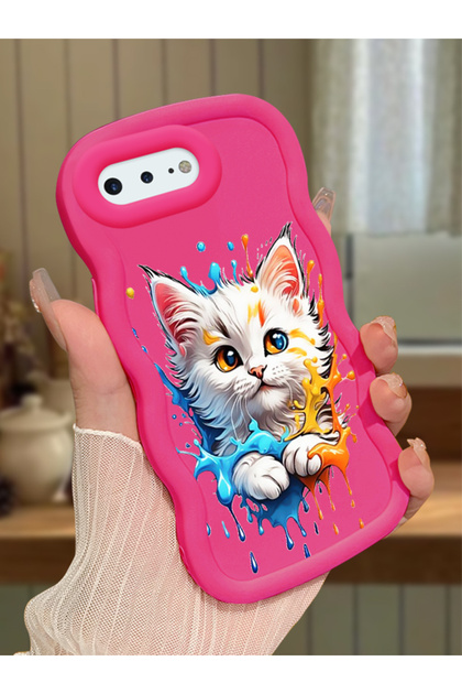 iPhone 8 Plus Compatible Case Camera Protector Red Silicone Couple Phone Case Cat Pattern