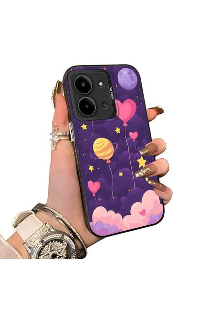 Redmi 15C 5g Compatible Silicone Edge Hard Back Case Couple Phone Case with Balloon Pattern