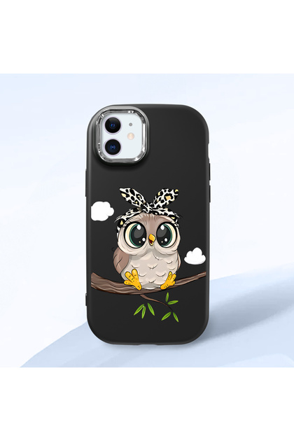 iPhone 11 Compatible Case Camera Protector Black Silicone Couple Phone Case Owl Patterned