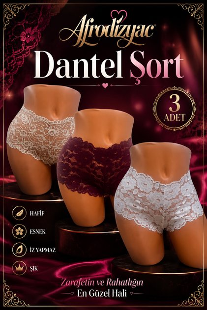 3'lü Dantel Şakira Şort