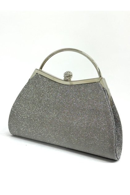 Women's Big Stone Look Platinum Evening Dress Clutch Chain Strap Hand and Shoulder Wedding Engagement Evening Bag