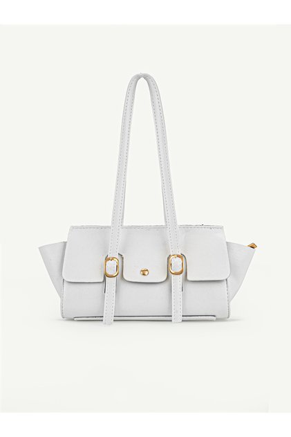 Wrinkled Textured White Shk313 Gold Buckle, Zipper, Daily, Women'S, Hand, Arm and Shoulder Bag