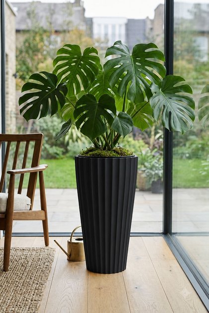 Lilyum Dekoratif Çizgili Saksı Vazo 70cm No:2 16Lt Siyah
