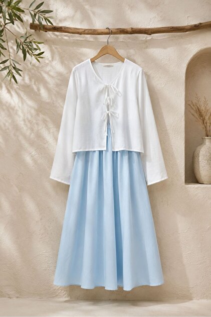 Baby Blue Flared Poplin Balloon Skirt