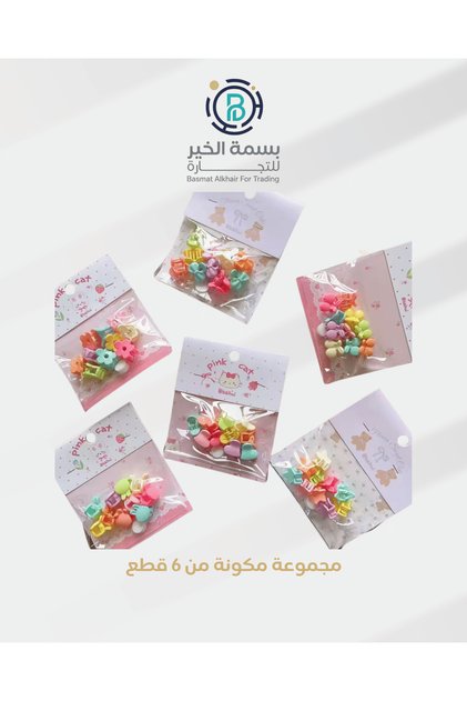 مجموعة مشابك شعر 6 أطقم للفتيات متعددة الأشكال والألوان