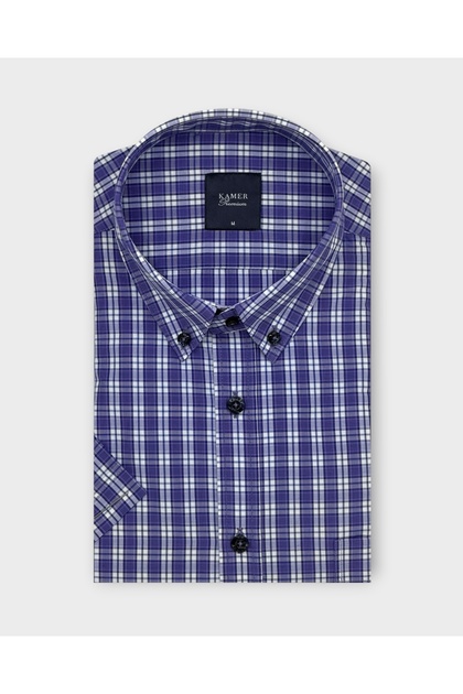 Men's Regular Fit Short Sleeve Button-Up Collar Plaid Multicolor Shirt 9575Çk9