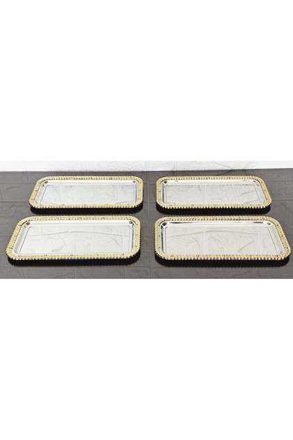 6 Pieces Baton Wicker Gold-Silver Presentation Tray & Coffee & Cake/Pastry Serving Tray 32cm