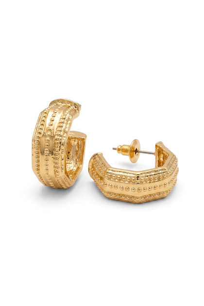 Gold Köşeli Dokulu Halka Küpe (Kalın)