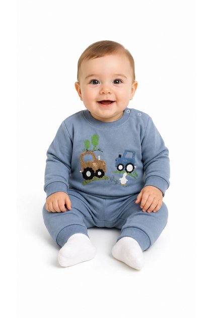 Baby Boy Seasonal Cotton 2-Piece Set Embroidered Patterned Sweatshirt and Sweatpants 6-12 Months