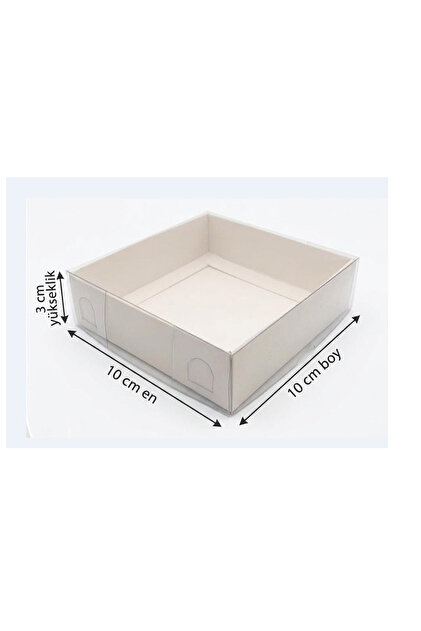 Asetat Kapaklı Beyaz Kutu Karton Hediye Kutusu 10x10x3 cm 25'li