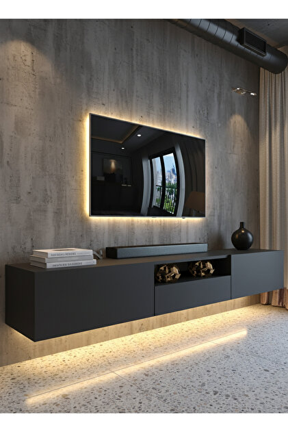 KARNAVAL LEDLİ DUVARA MONTE TV SEHPASI 180 CM - ANTRASİT - DM1006-4