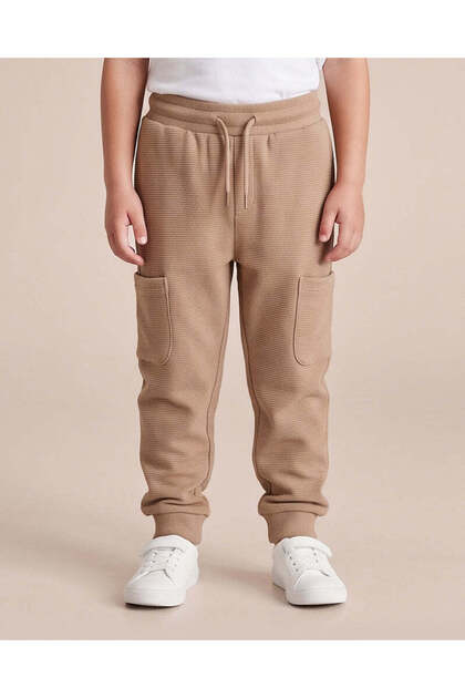 Boys Brown Ottoman Cargo Pocket Track Pants