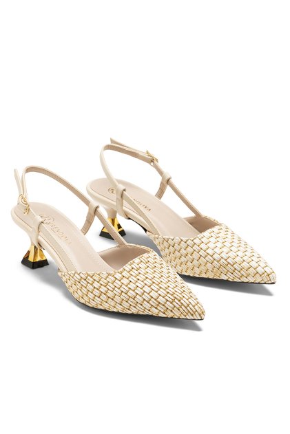 Women's Straw Heeled Shoes Pointed Toe Summer Stylish Evening Dress Casual Shoes