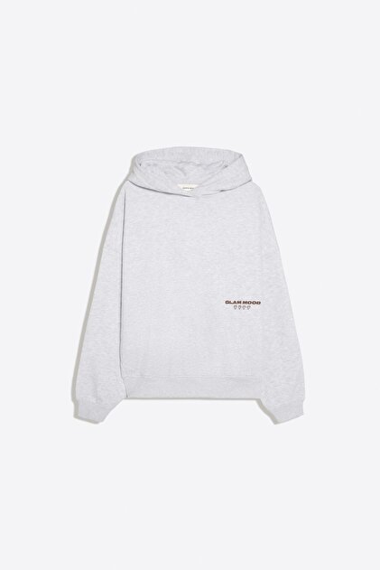 Oversize baskılı kapüşonlu sweatshirt