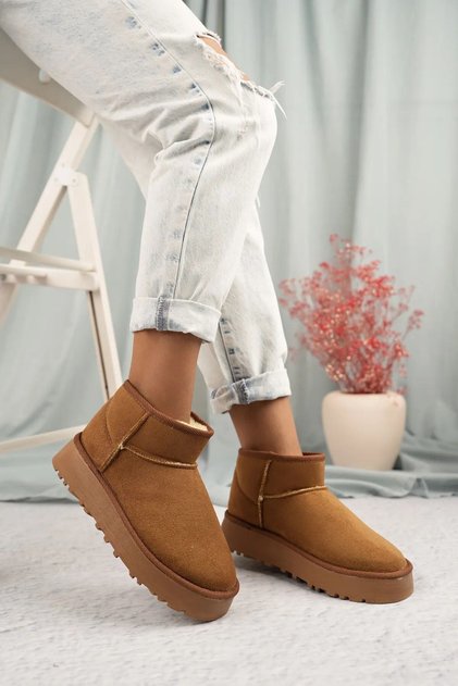Tan Sheepskin Thick Sole Ankle Short Cold Resistant Suede Women's Boots & Bootie