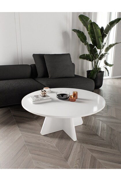 Mush 90cm orta Sehpa - Beyaz, Ceviz, Meşe, Traverten Desenli Tamamı MDF