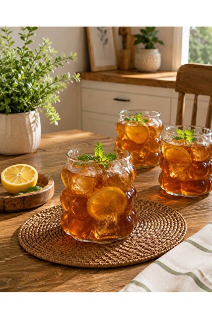 Set of 3 Grape Model Glasses - 350 ml Heat-Resistant Borosilicate Water and Soft Drink Glasses