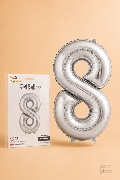 Silver Foil Balloon Number 8, 86 Cm, Helium Compatible Silver Color 8 Year Old Balloon, Large Size Number Balloon