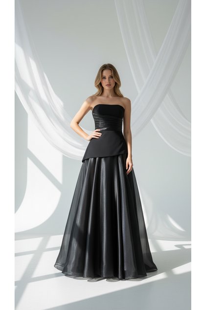STRAPLEZ PEPLUM DETAYLI ABİYE ELBİSE UZUN MEZUNİYET DAVET NİŞAN ELBİSESİ