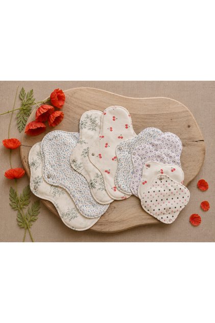 Washable Natural Women's Pads 4-Piece Mixed Pack 100% Cotton (1S+1M+1L+1Xl)
